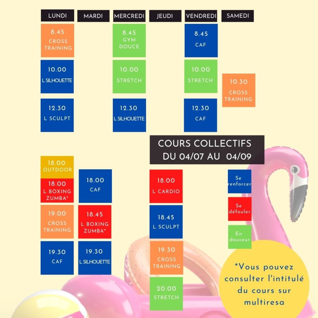 planning cours collectifs été